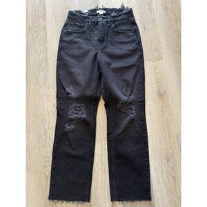 Good American Jeans Womens 2 26 Black High Rise Good Icon Straight Distressed